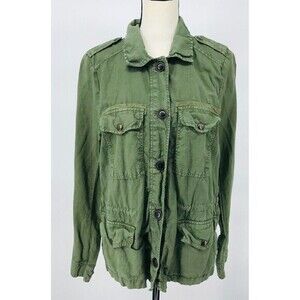 Vintage GAP Utility Army Green Jacket Women’s M Linen Blend Olive Shirt Buttons‎